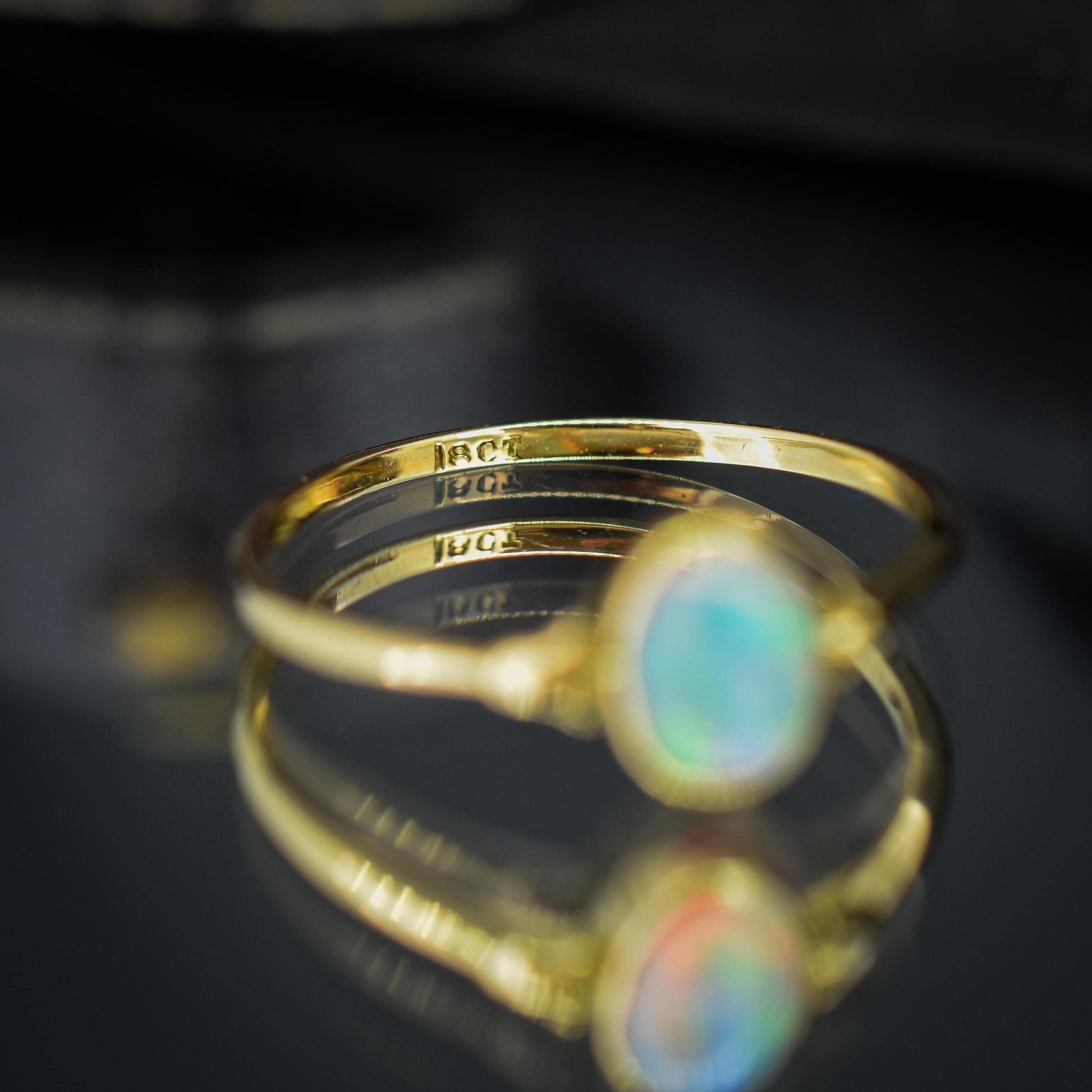 Antique Colourful Natural Opal Oval Bezel Solitaire 18ct Gold Ring
