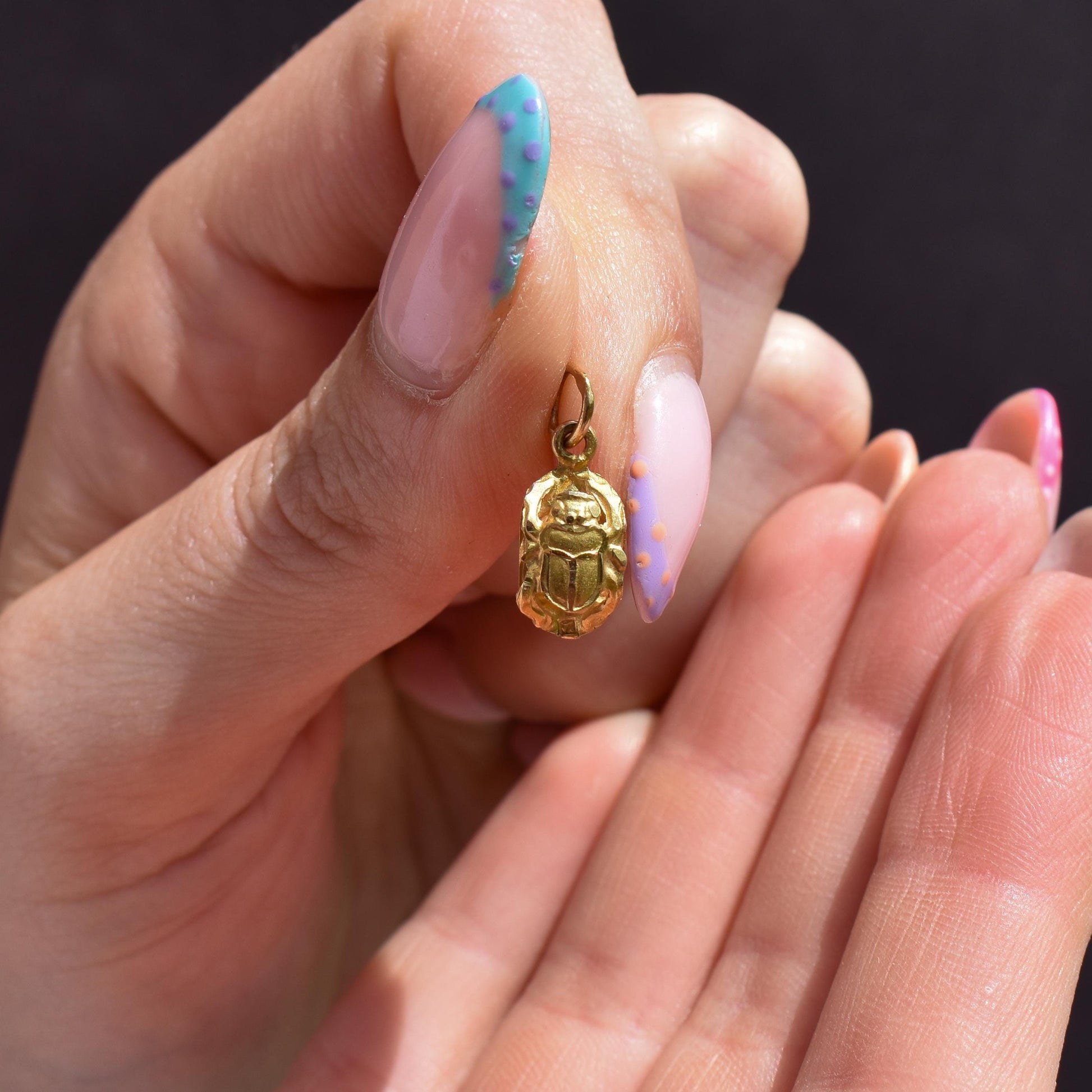Vintage Egyptian Scarab Beetle 18ct Yellow Gold Charm Pendant