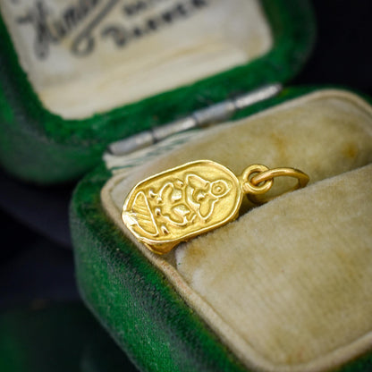 Vintage Egyptian Scarab Beetle 18ct Yellow Gold Charm Pendant