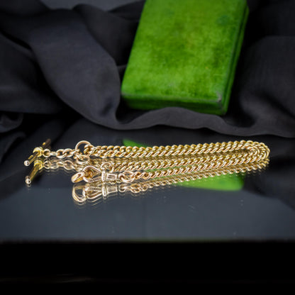 Art Deco 9ct Gold Uniform Curb Link Dog Clip Albert Watch Chain Necklace - 15.25"