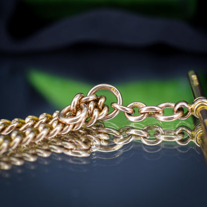 Art Deco 9ct Gold Uniform Curb Link Dog Clip Albert Watch Chain Necklace - 15.25"