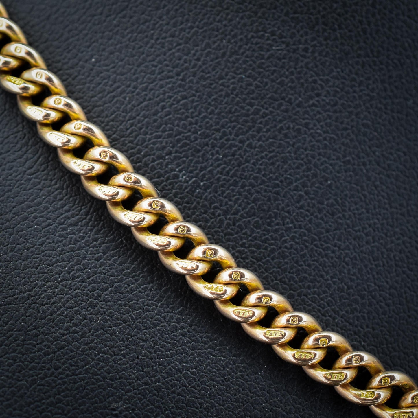 Art Deco 9ct Gold Uniform Curb Link Dog Clip Albert Watch Chain Necklace - 15.25"
