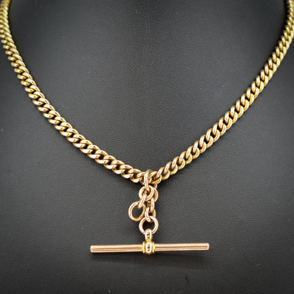 Art Deco 9ct Gold Uniform Curb Link Dog Clip Albert Watch Chain Necklace - 15.25"