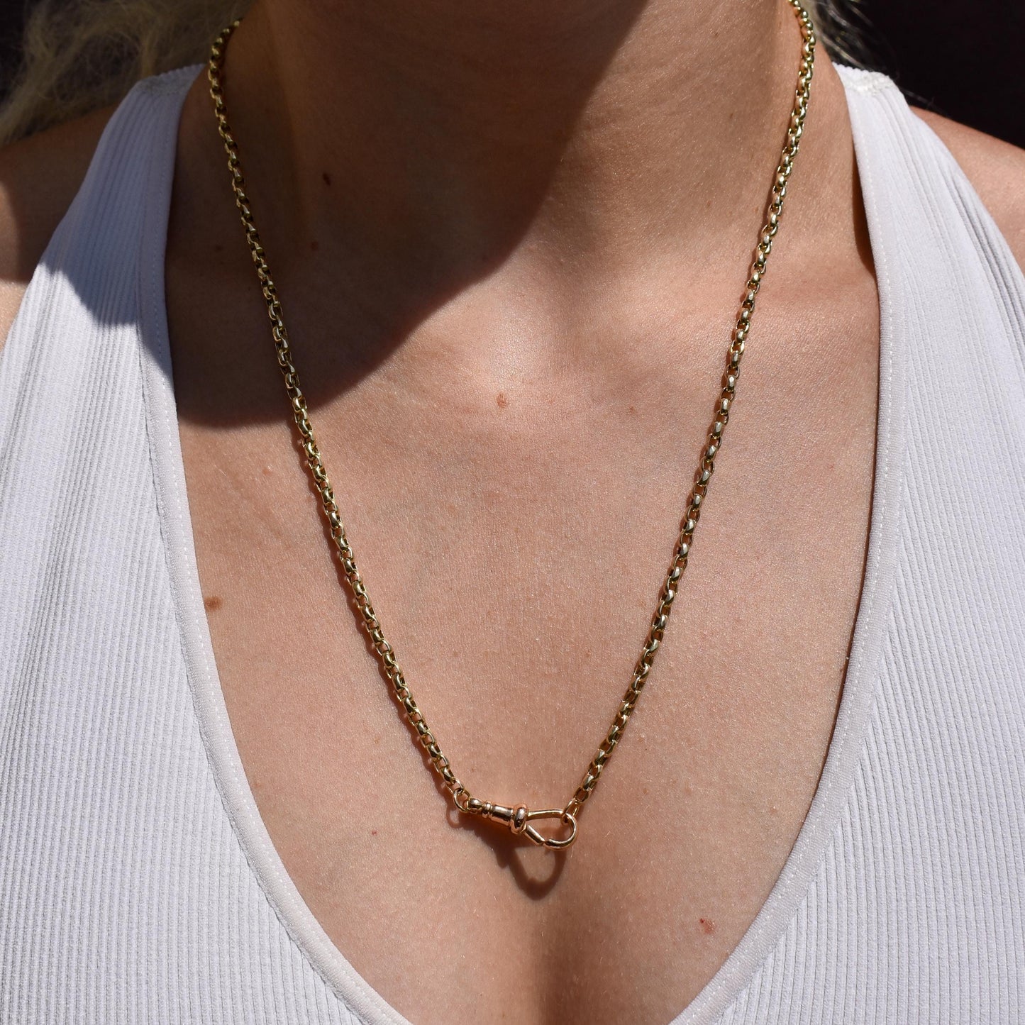 Antique Victorian 9ct Gold Faceted Link Chain Necklace with Dog Clip | 21.5"