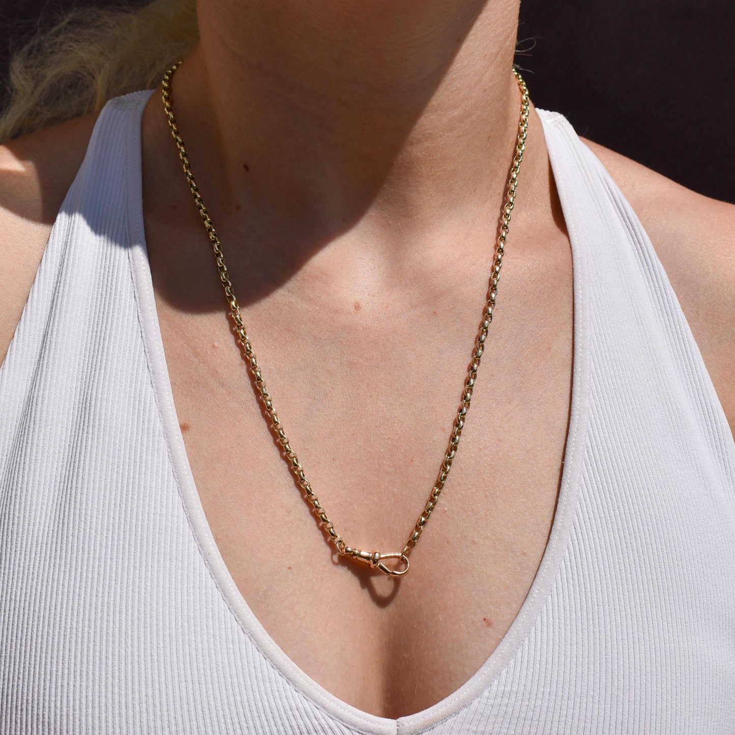 Antique Victorian 9ct Gold Faceted Link Chain Necklace with Dog Clip | 21.5"