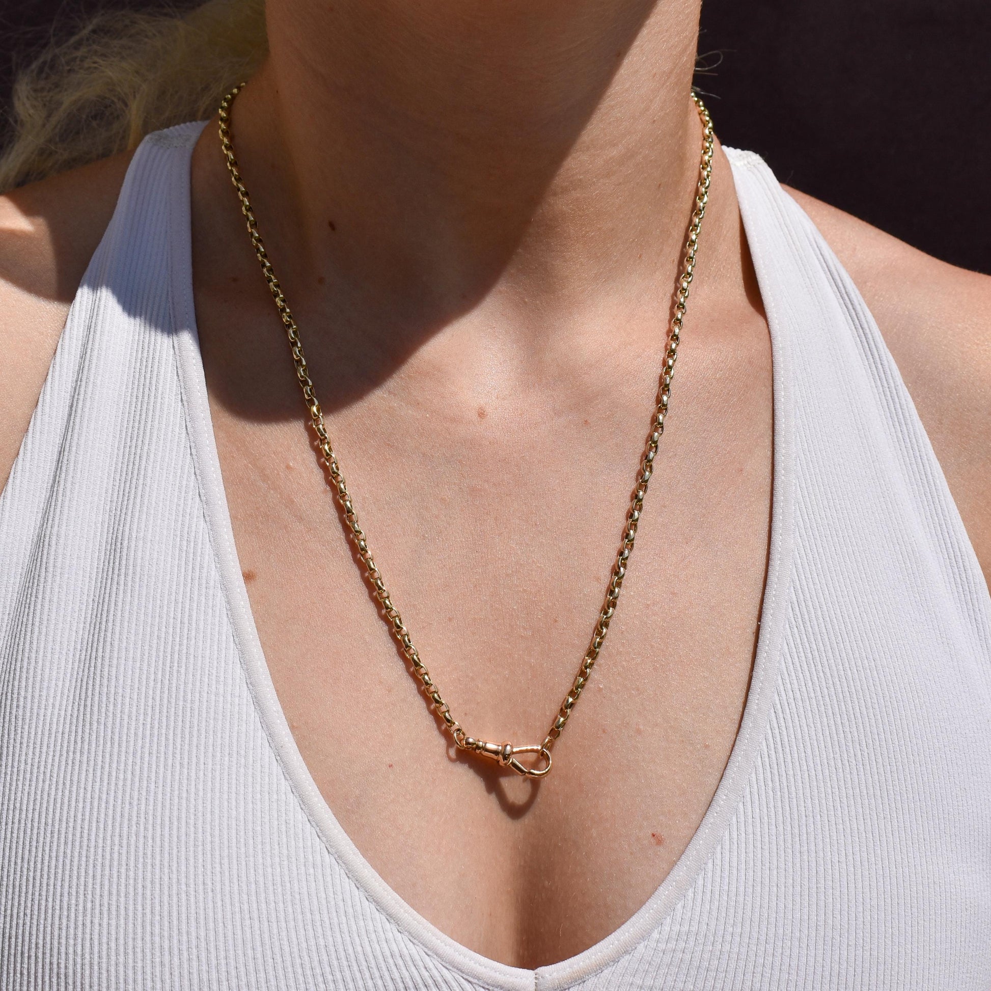 Antique Victorian 9ct Gold Faceted Link Chain Necklace with Dog Clip | 21.5"