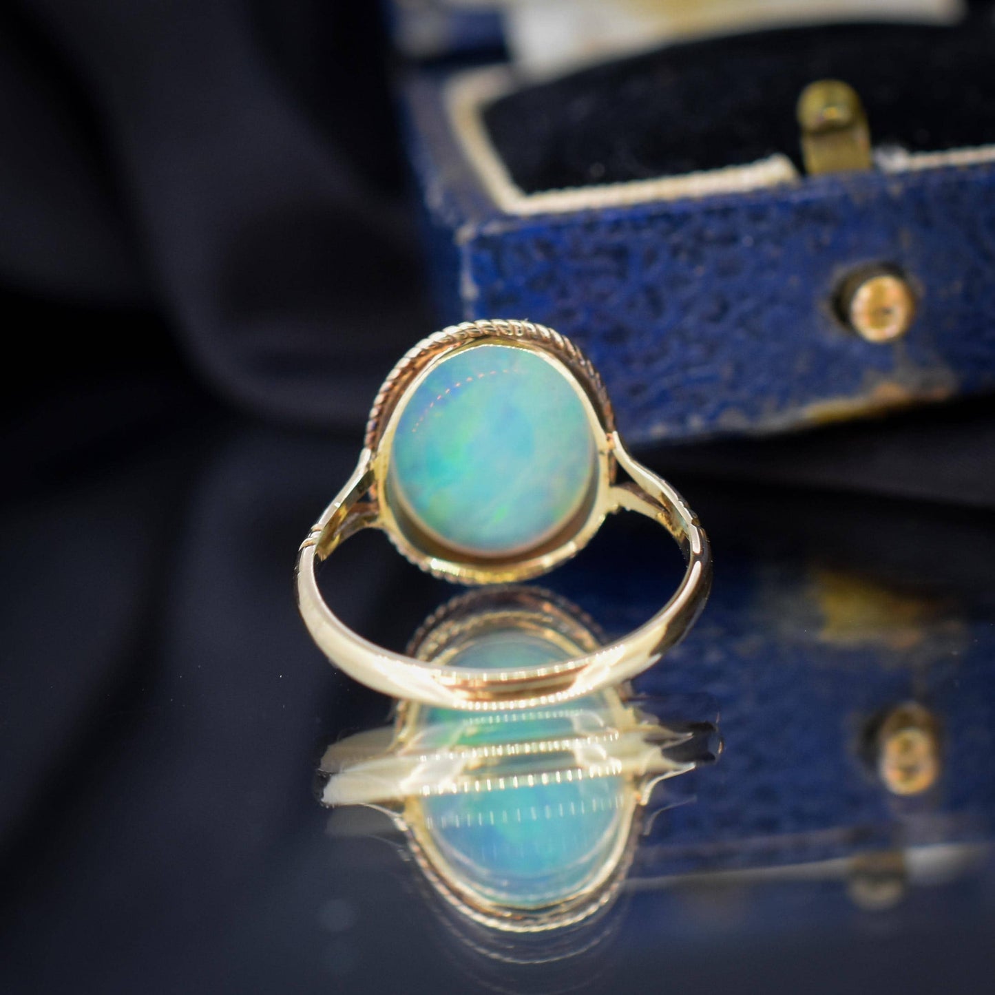 Vintage Colourful Natural Opal Oval Solitaire 9ct Gold Ring