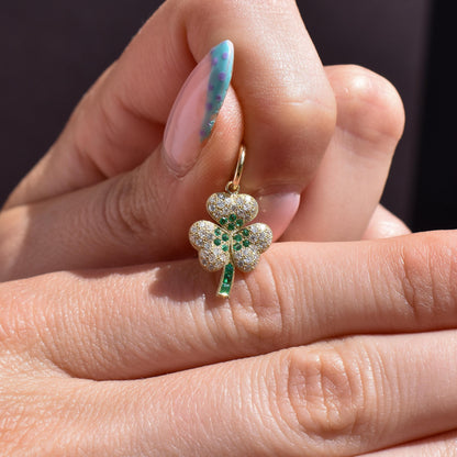 Diamond and Emerald Three-Leaf Clover 18ct Gold Charm Pendant