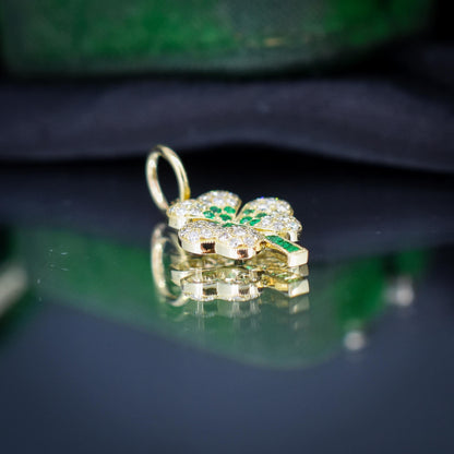Diamond and Emerald Three-Leaf Clover 18ct Gold Charm Pendant