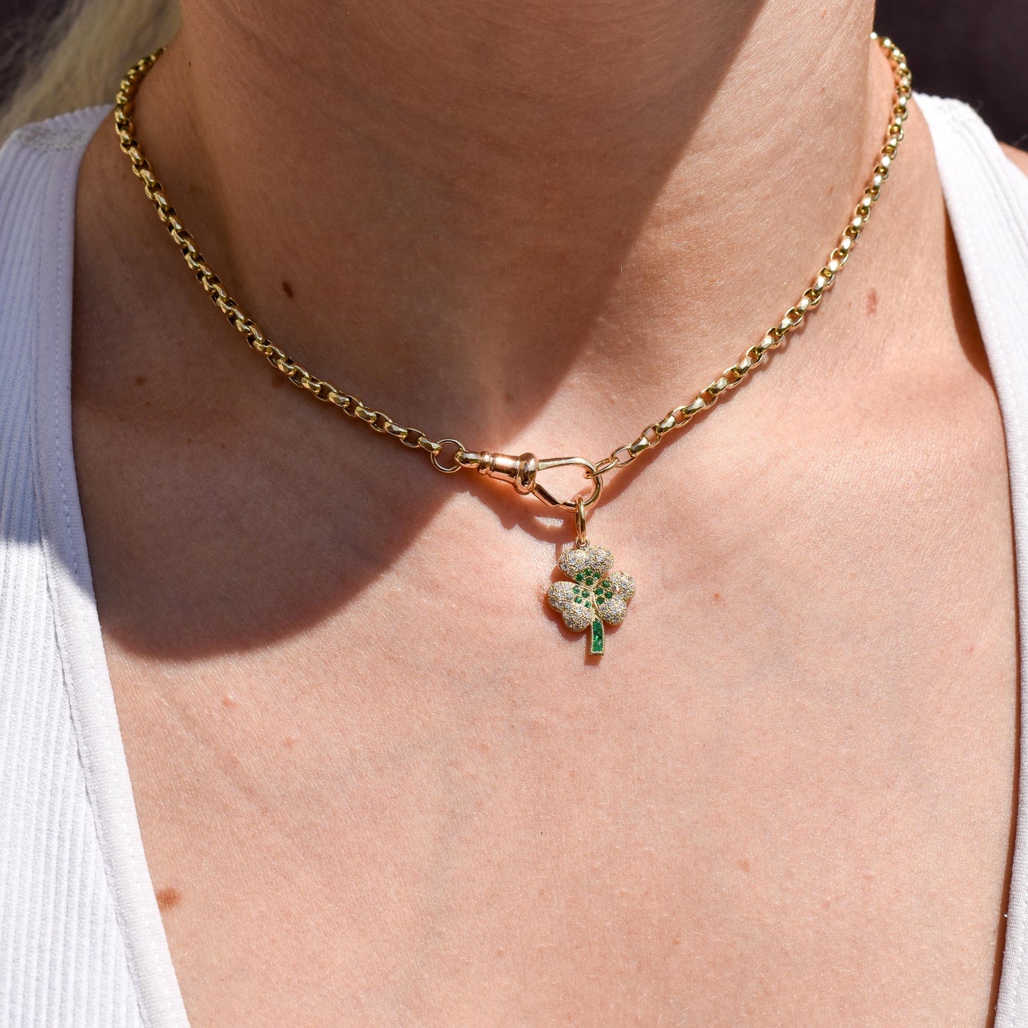 Diamond and Emerald Three-Leaf Clover 18ct Gold Charm Pendant
