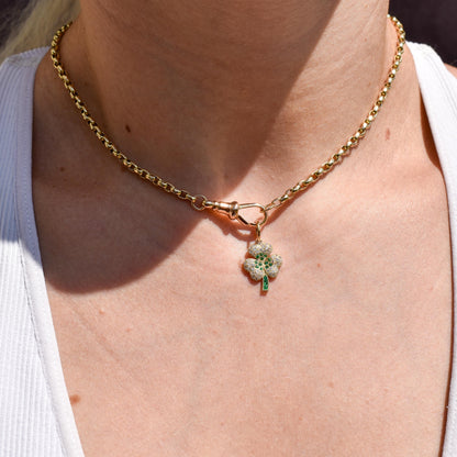 Diamond and Emerald Three-Leaf Clover 18ct Gold Charm Pendant
