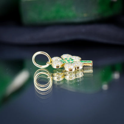 Diamond and Emerald Three-Leaf Clover 18ct Gold Charm Pendant
