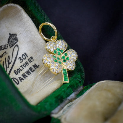 Diamond and Emerald Three-Leaf Clover 18ct Gold Charm Pendant