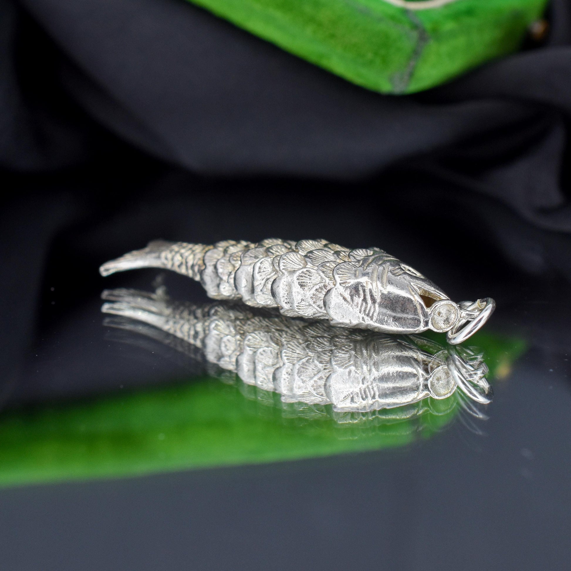Vintage Silver Articulated Fish Charm Pendant