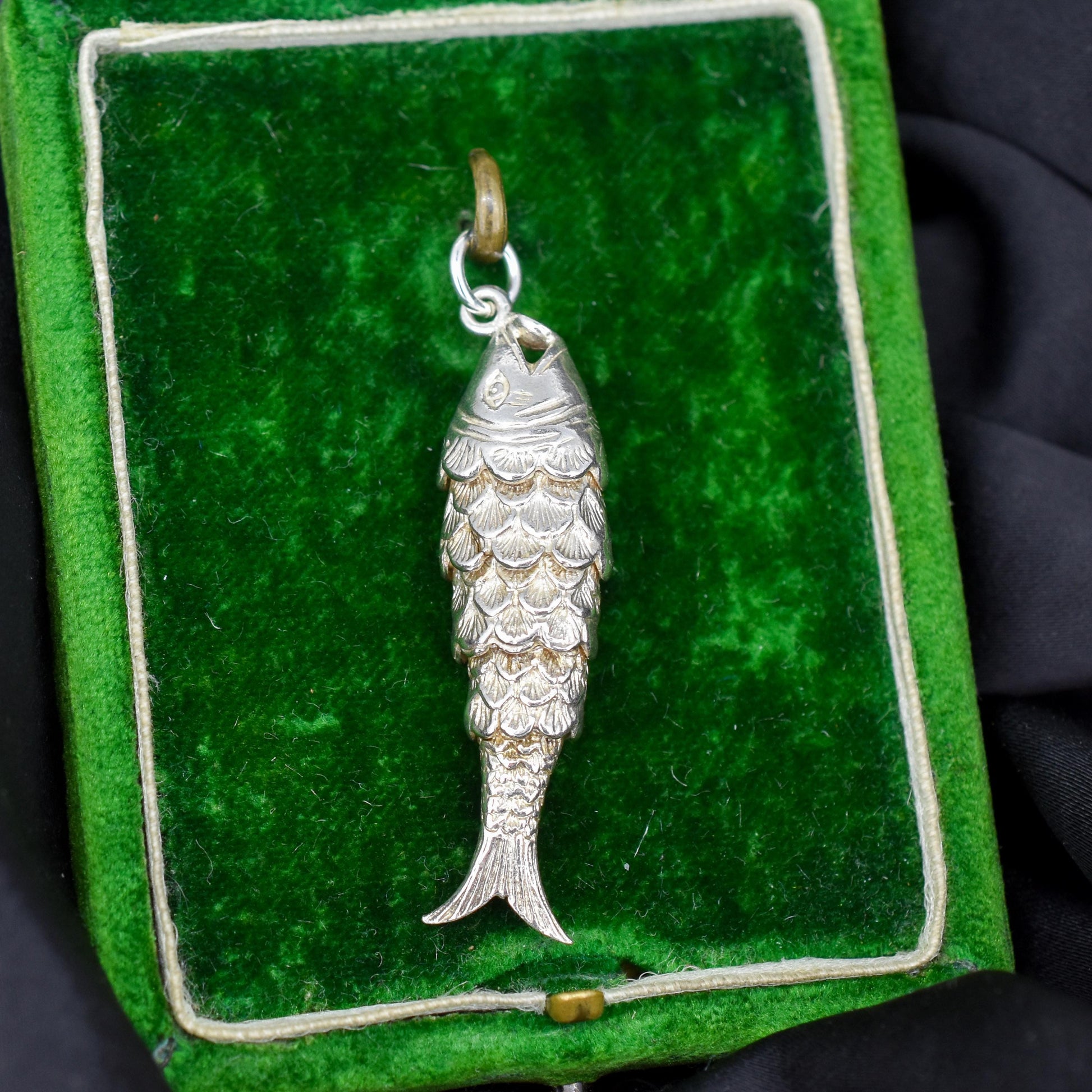Vintage Silver Articulated Fish Charm Pendant