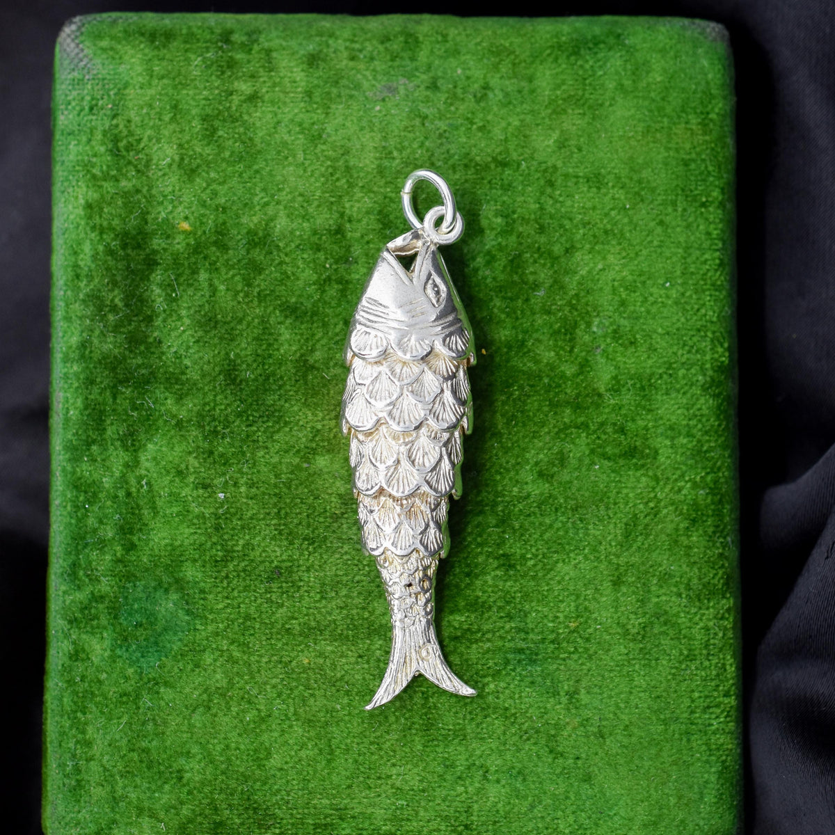 Vintage Silver Articulated Fish Charm Pendant