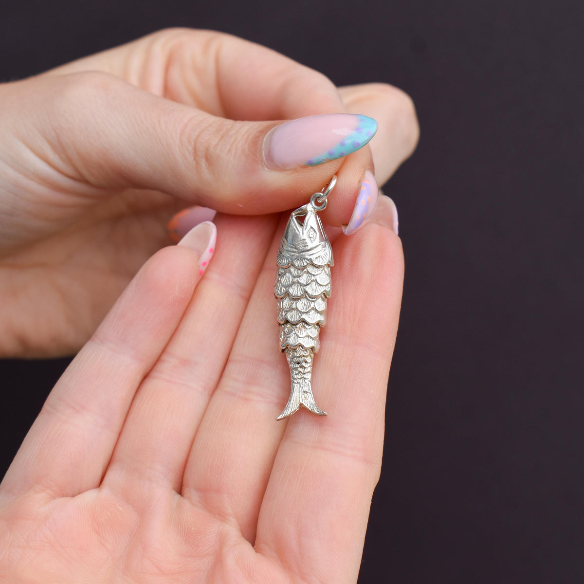 Vintage Silver Articulated Fish Charm Pendant