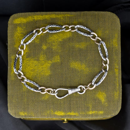 Antique Niello Silver and Gold Chain Bracelet with Dog Clip | 7.75"