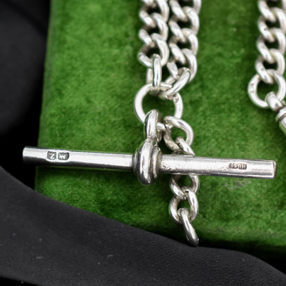 Antique '1924' Sterling Silver Curb Link Albert Watch Chain Necklace 15.5"