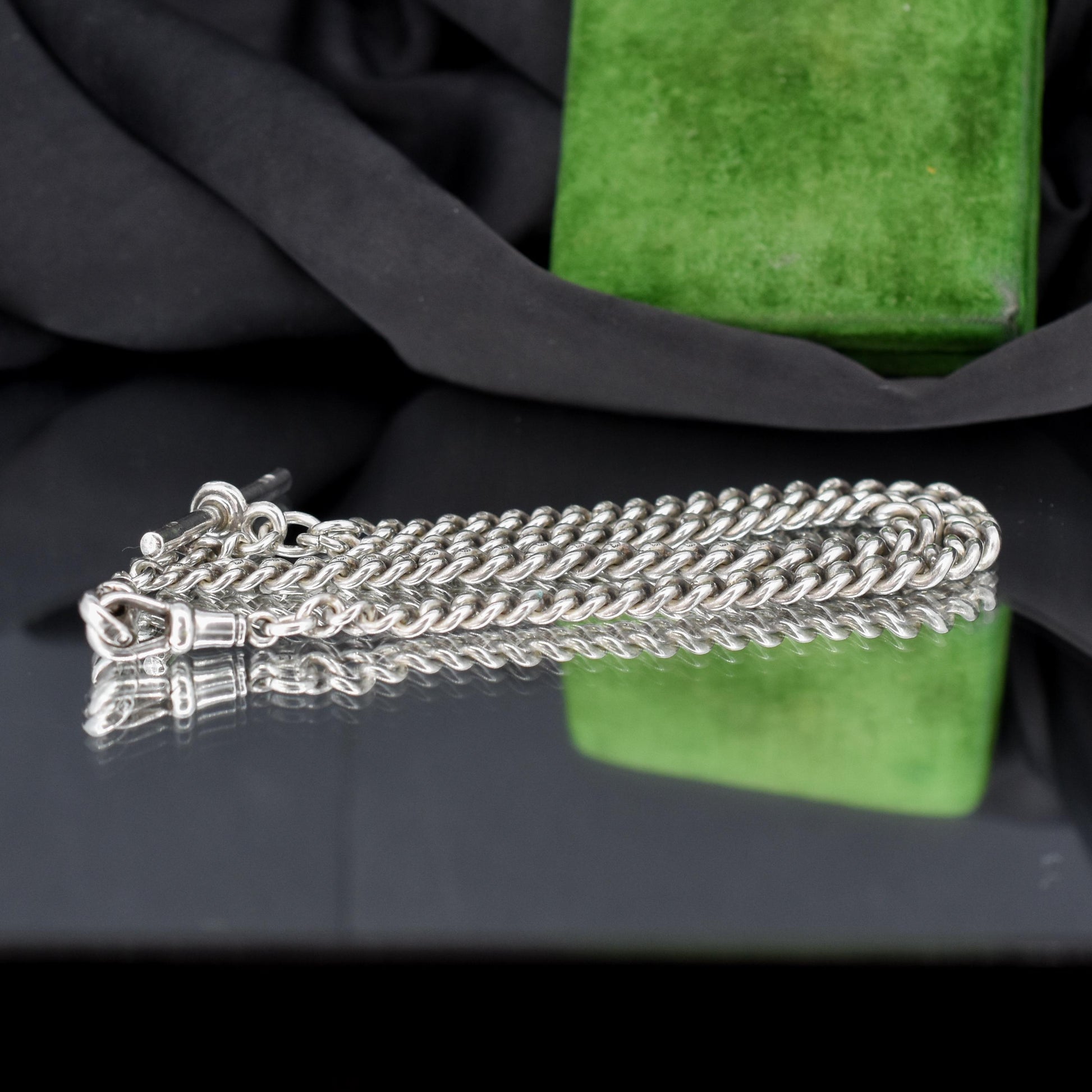 Antique '1924' Sterling Silver Curb Link Albert Watch Chain Necklace 15.5"