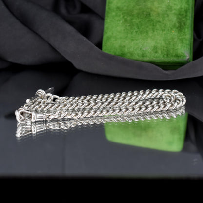 Antique '1924' Sterling Silver Curb Link Albert Watch Chain Necklace 15.5"