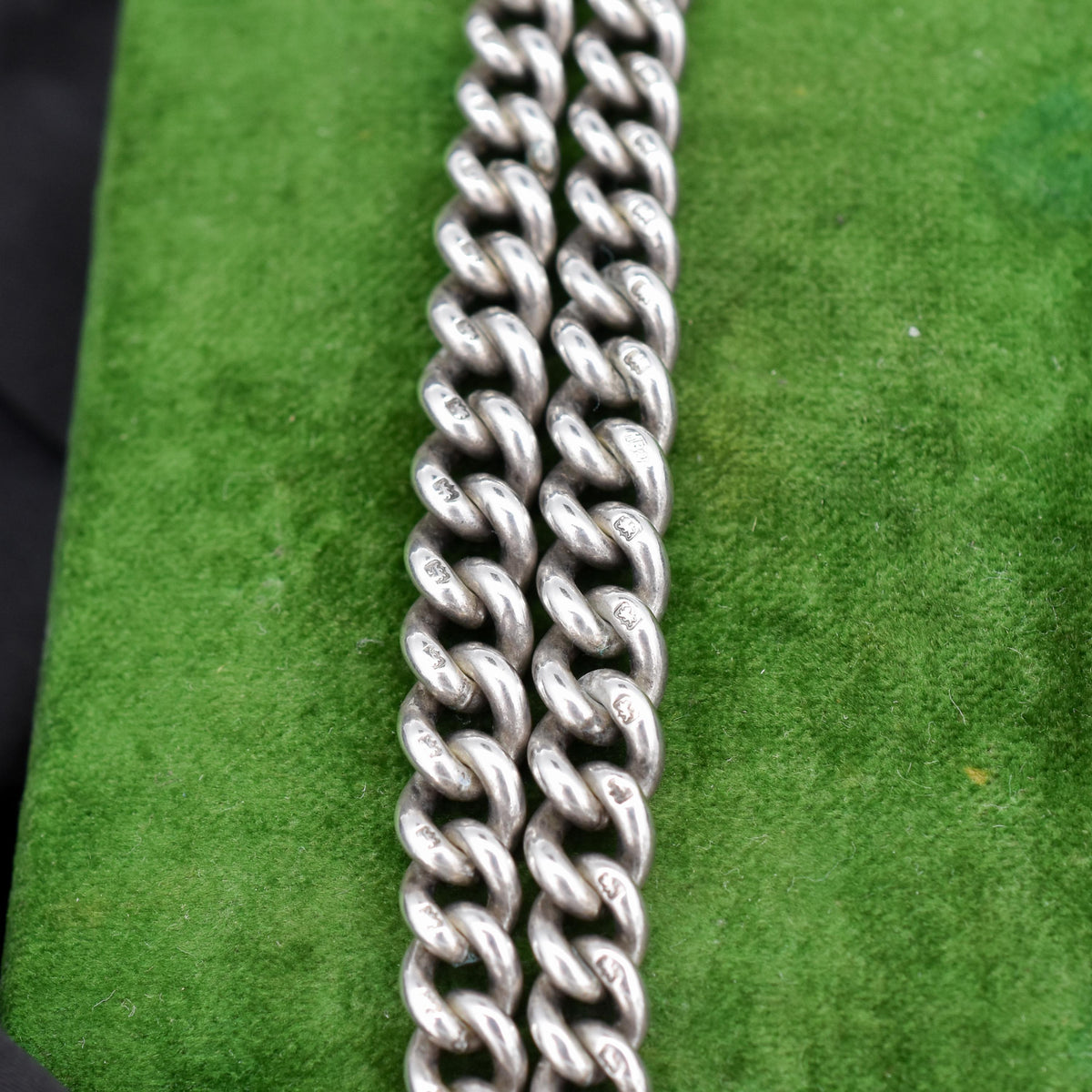Antique '1924' Sterling Silver Curb Link Albert Watch Chain Necklace 15.5"