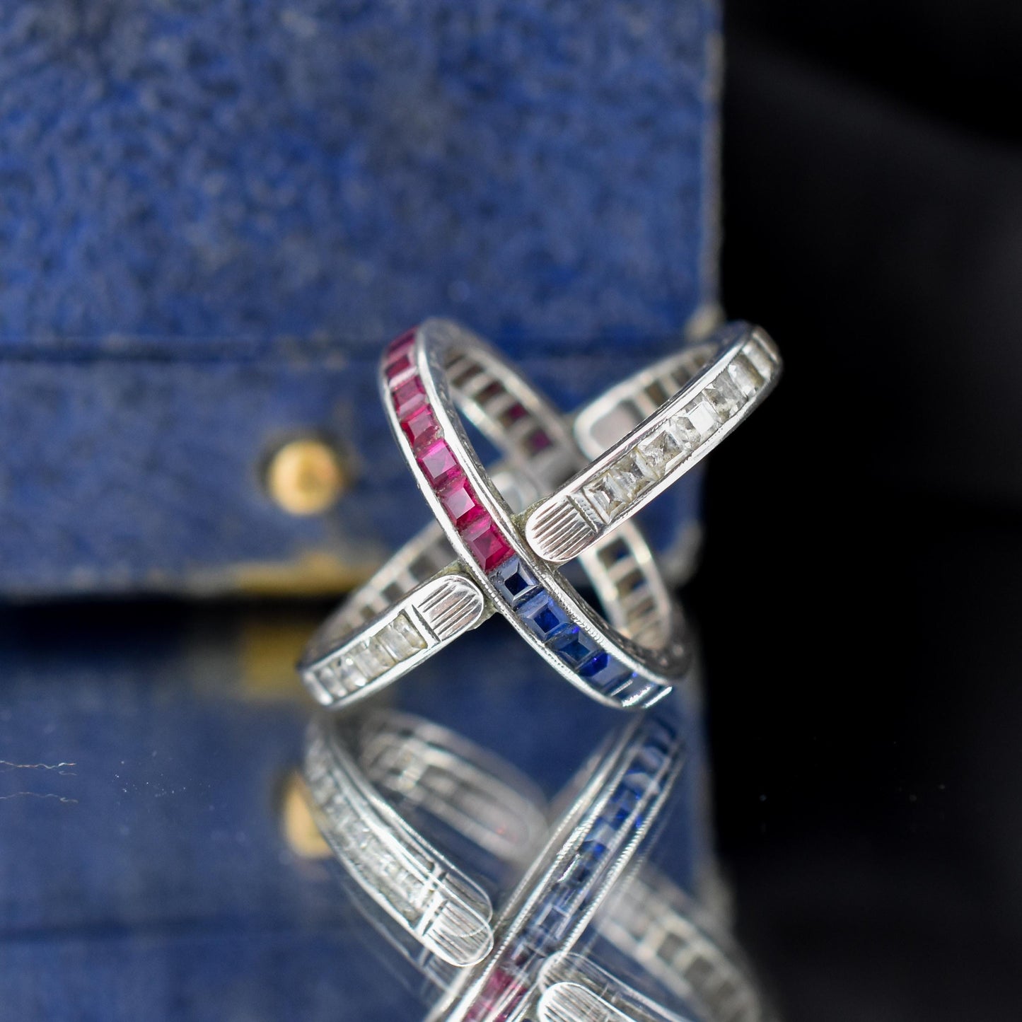 Art Deco Paste Swivel Flip "Day and Night" Sterling Silver Eternity Band Ring | Antique