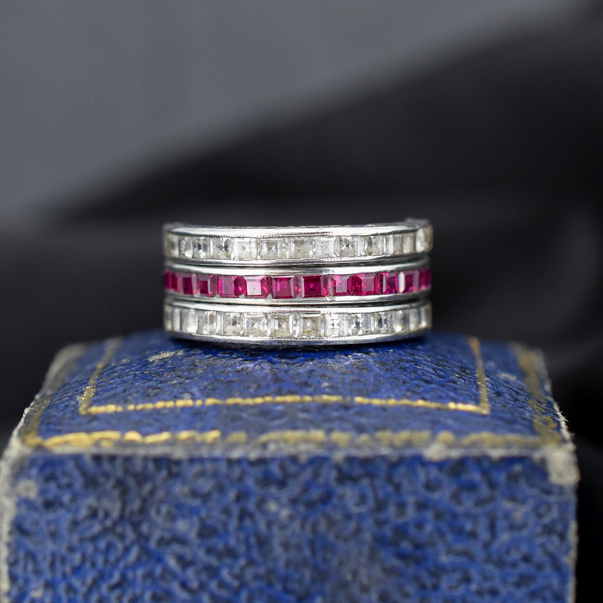 Art Deco Paste Swivel Flip "Day and Night" Sterling Silver Eternity Band Ring | Antique