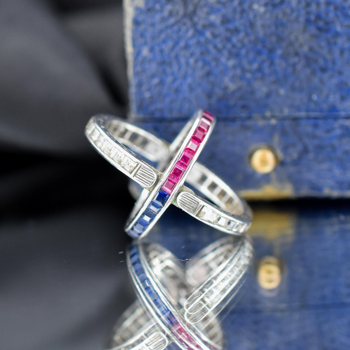 Art Deco Paste Swivel Flip "Day and Night" Sterling Silver Eternity Band Ring | Antique