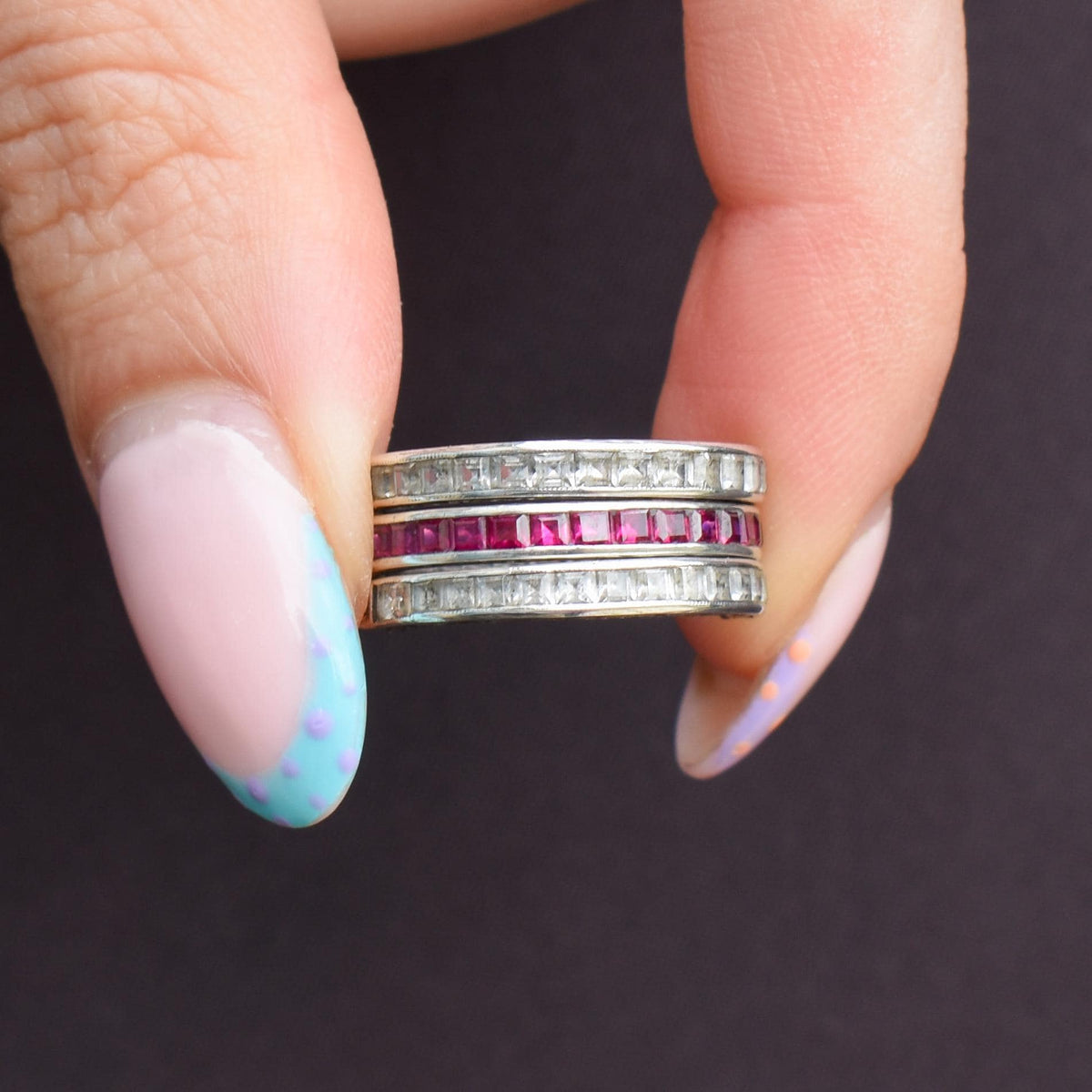 Art Deco Paste Swivel Flip "Day and Night" Sterling Silver Eternity Band Ring | Antique