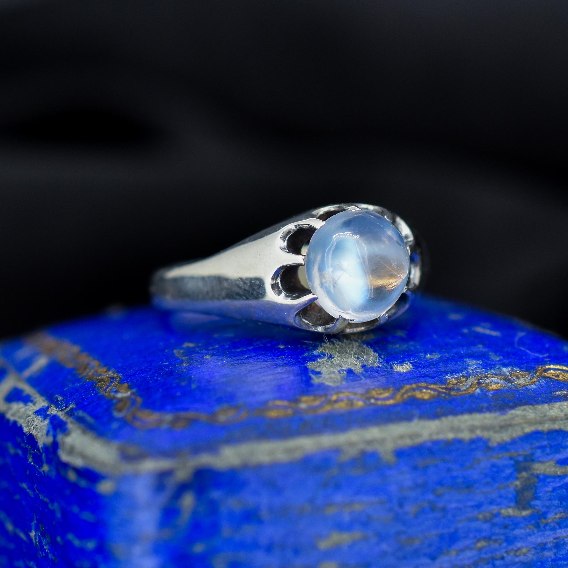 Antique 1.03ct Moonstone Oval Cabochon Sterling Silver Ring
