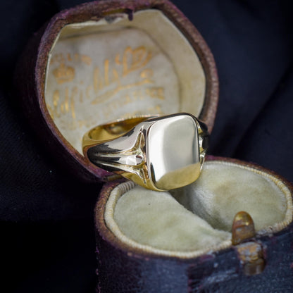 Vintage Solid 9ct Gold Plain Rectangle Signet Ring | Birmingham 1971