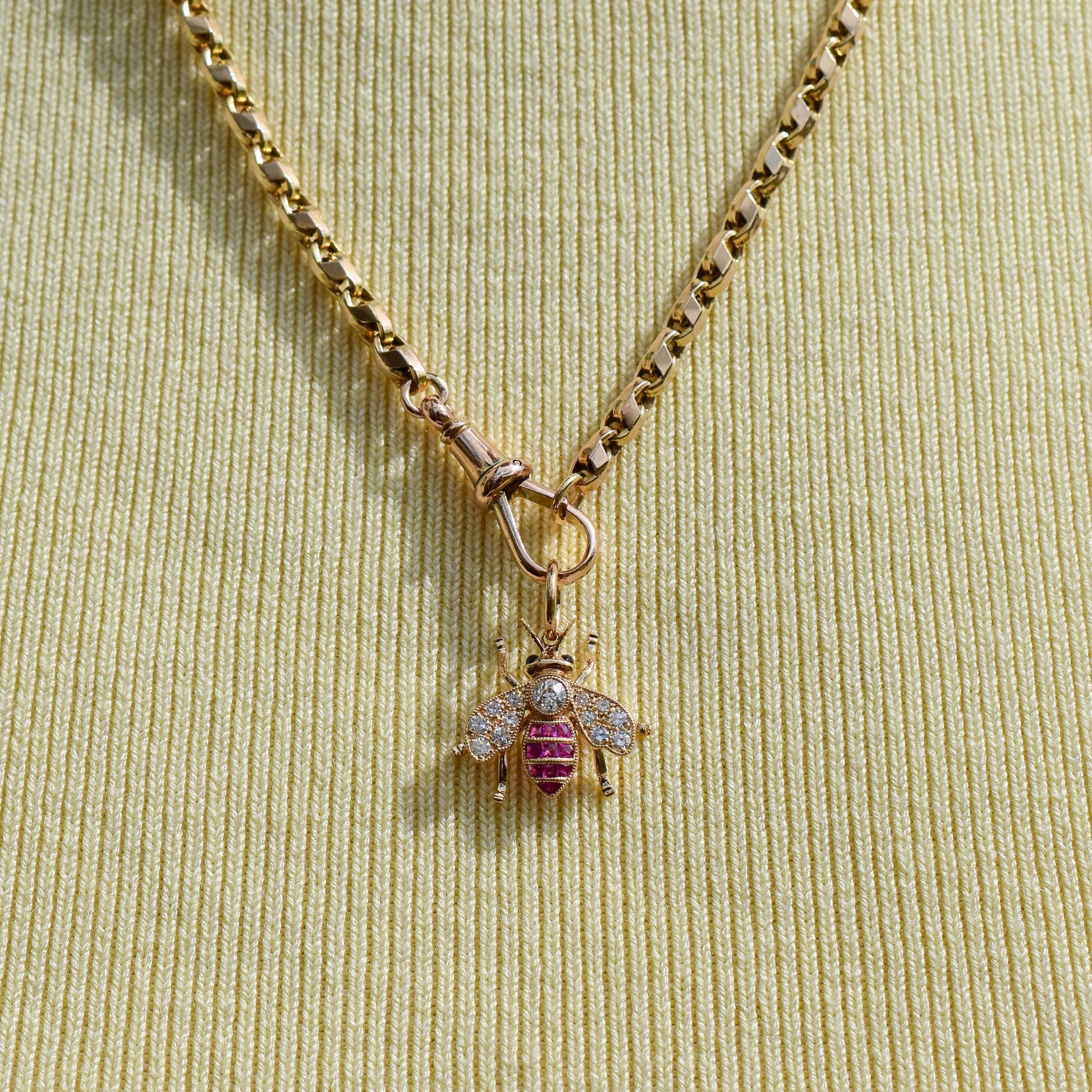 French Cut Ruby and Diamond 18ct Gold Insect Bee Pendant