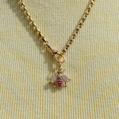 French Cut Ruby and Diamond 18ct Gold Insect Bee Pendant