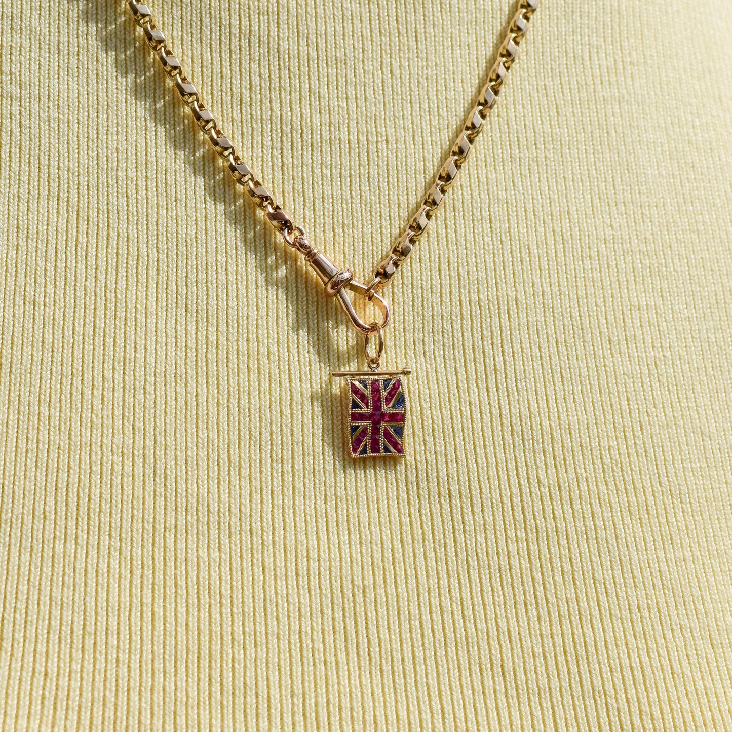 Ruby Sapphire 18ct Gold Union Jack UK GB Flag Charm Pendant