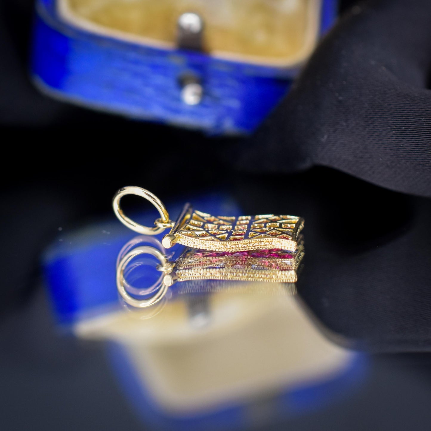Ruby Sapphire 18ct Gold Union Jack UK GB Flag Charm Pendant