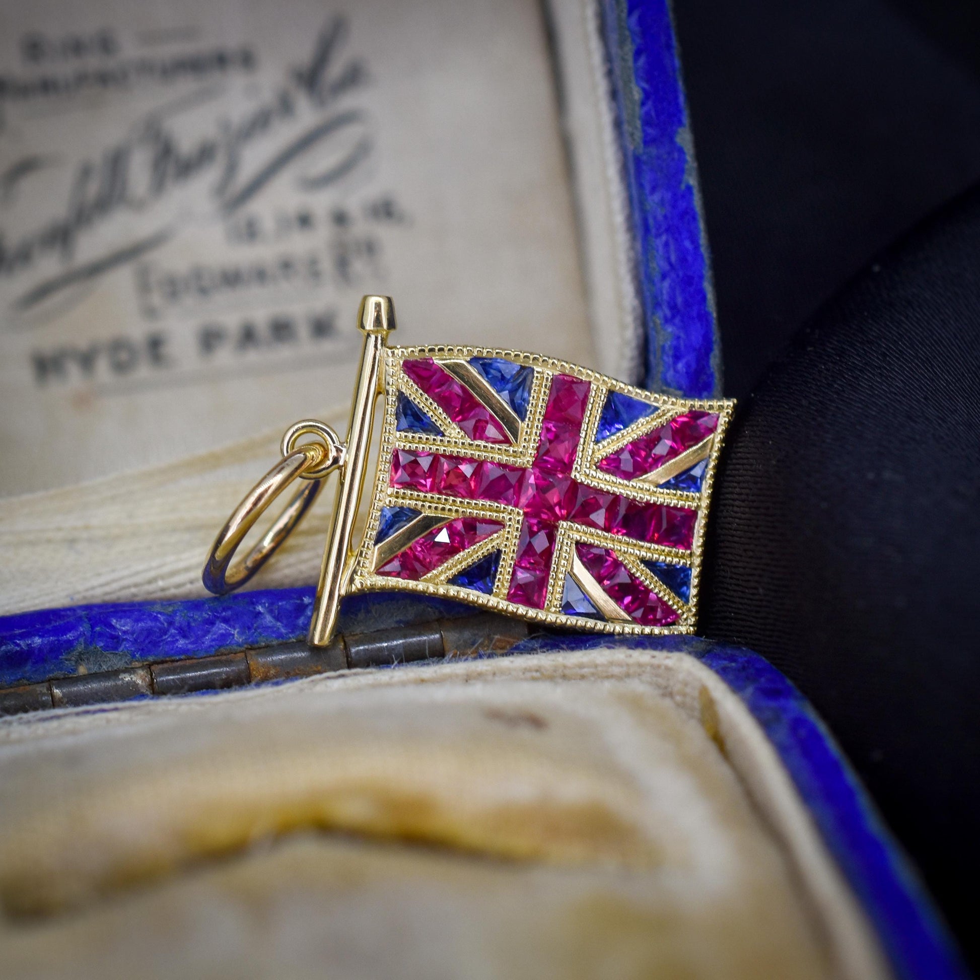 Ruby Sapphire 18ct Gold Union Jack UK GB Flag Charm Pendant