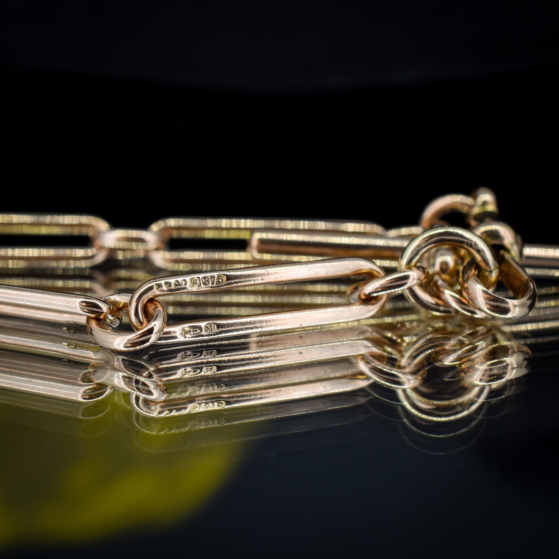 Antique Chester '1895' 9ct Gold Trombone Link Bracelet with Dog Clip and T-bar 7.75"