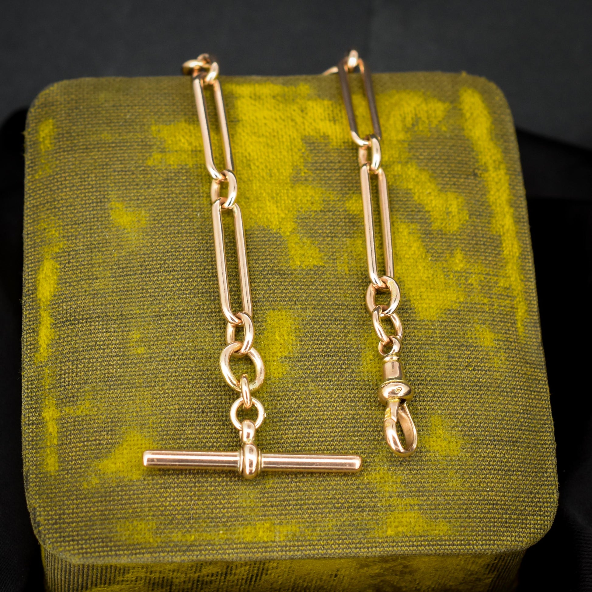 Antique Chester '1895' 9ct Gold Trombone Link Bracelet with Dog Clip and T-bar 7.75"