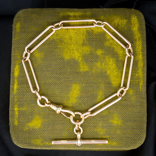 Antique Chester '1895' 9ct Gold Trombone Link Bracelet with Dog Clip and T-bar 7.75"