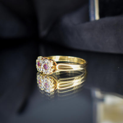 Antique Ruby and Diamond Double Cluster Infinity 18ct Yellow Gold Ring