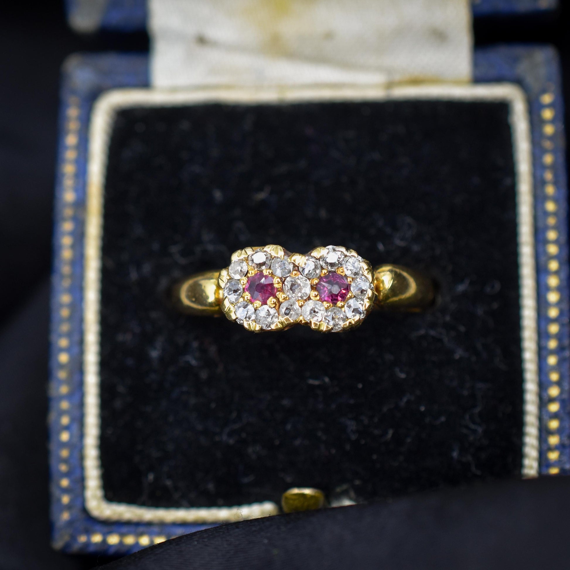 Antique Ruby and Diamond Double Cluster Infinity 18ct Yellow Gold Ring