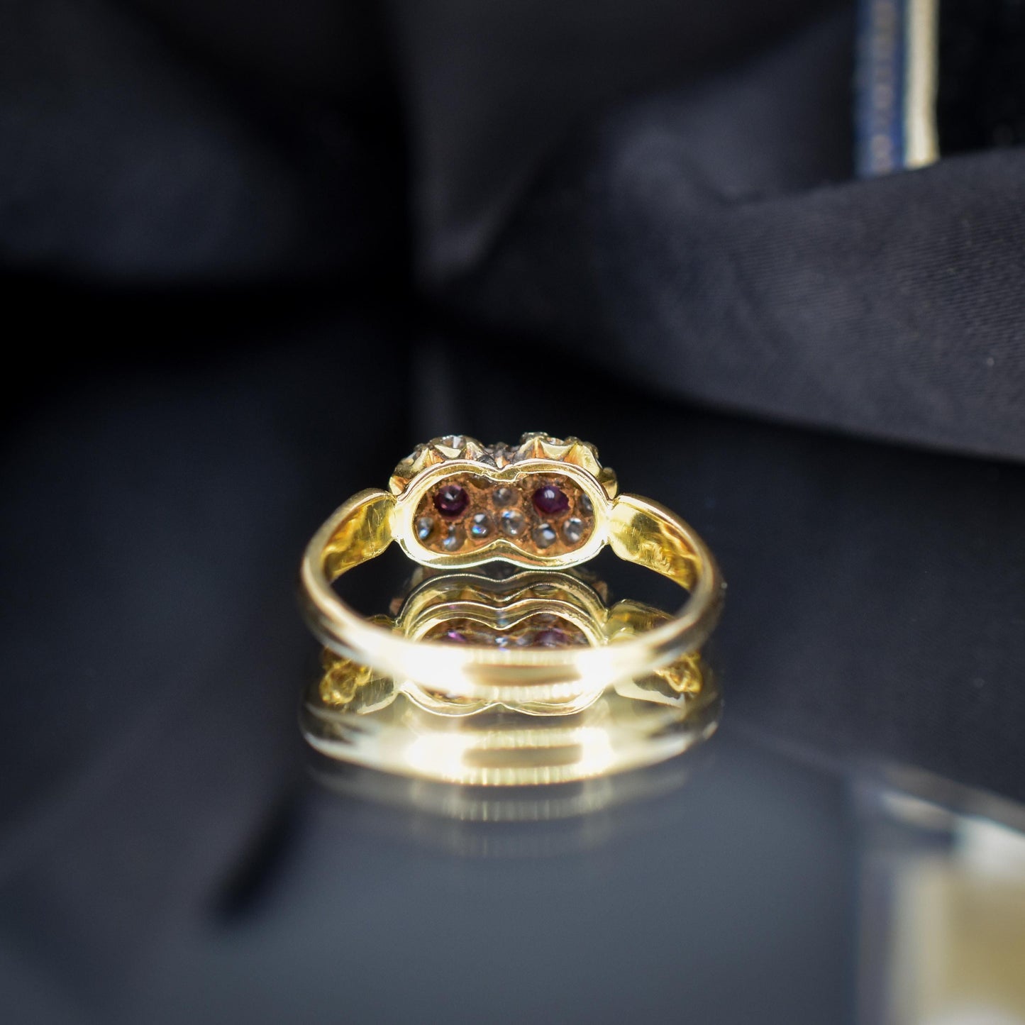Antique Ruby and Diamond Double Cluster Infinity 18ct Yellow Gold Ring
