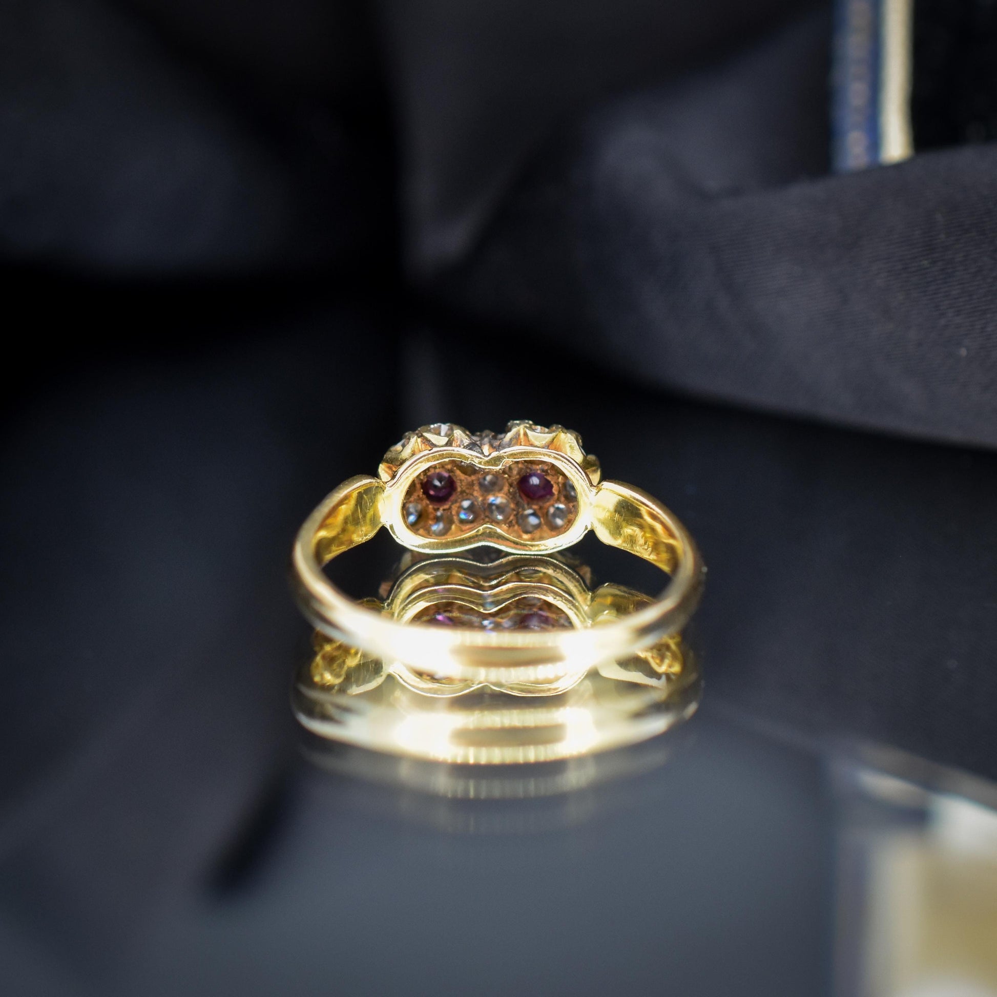 Antique Ruby and Diamond Double Cluster Infinity 18ct Yellow Gold Ring