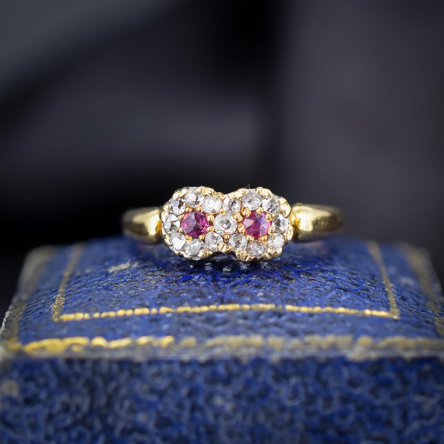 Antique Ruby and Diamond Double Cluster Infinity 18ct Yellow Gold Ring