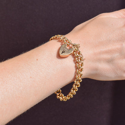 Antique Heart Padlock Fancy Gate 15ct Gold Bracelet