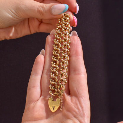 Antique Heart Padlock Fancy Gate 15ct Gold Bracelet
