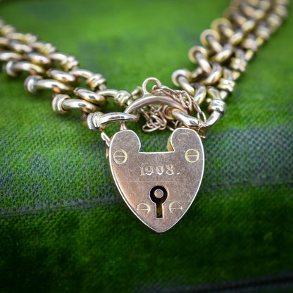 Antique Heart Padlock Fancy Gate 15ct Gold Bracelet