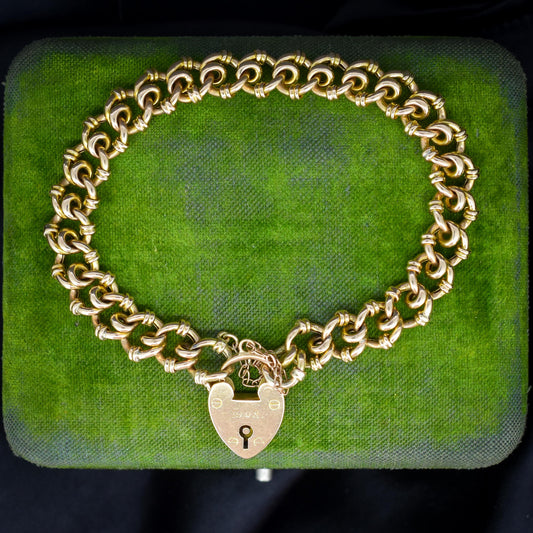 Antique Heart Padlock Fancy Gate 15ct Gold Bracelet