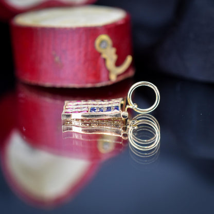 Diamond Ruby Sapphire American USA Flag 18ct Gold Charm Pendant